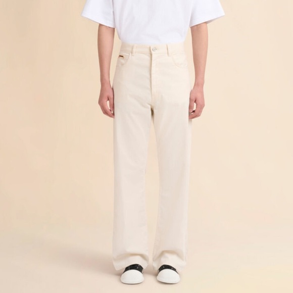 Marni Cream denim wide-leg jeans with Trunkaroo plaque - Picture 1 of 6